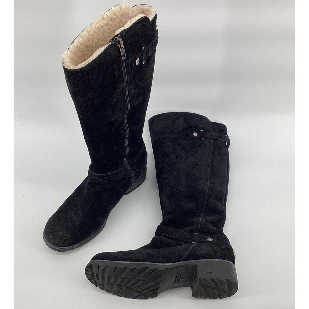 UGG Australia Jillian Riding Boots Wmns Sz 7.5 Black Suede Shearling Equestrian